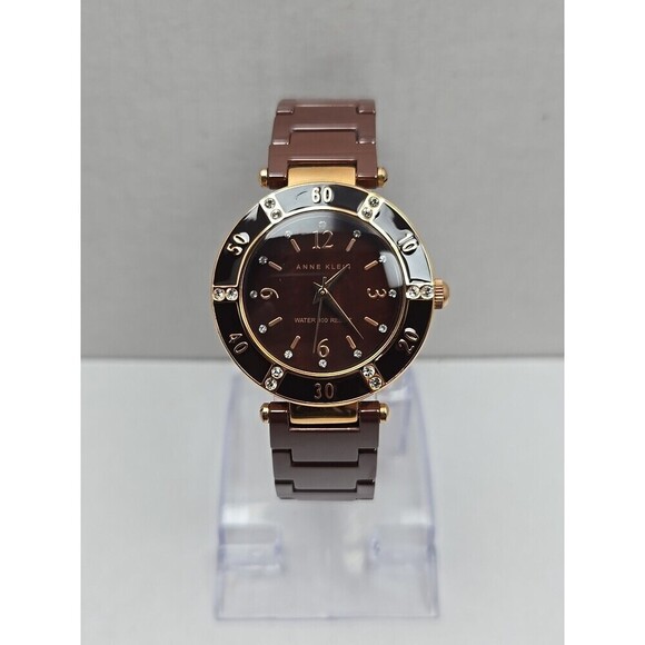 Anne Klein 10 9416 Women Ceramic Bracelet Crystal Bezel Quartz Watch New Battery - Picture 1 of 9